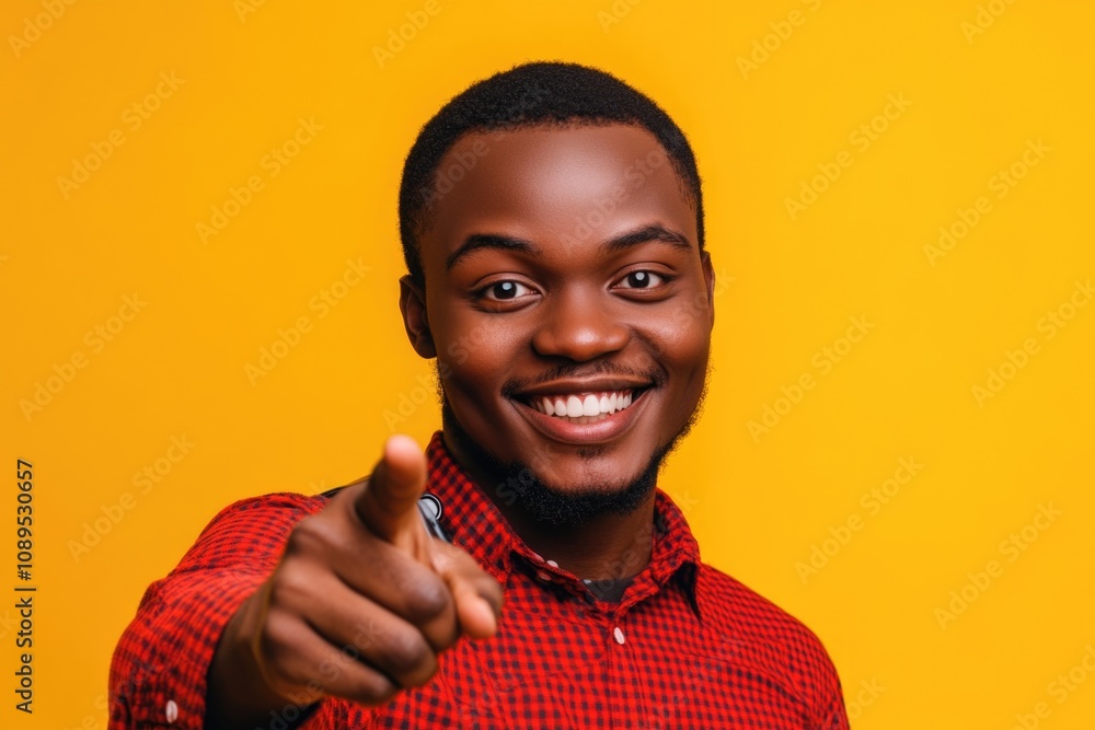 A person showing approval or agreement while wearing a red and black checkered shirt A person showing approval or agreement while wearing a red and black checkered shirt