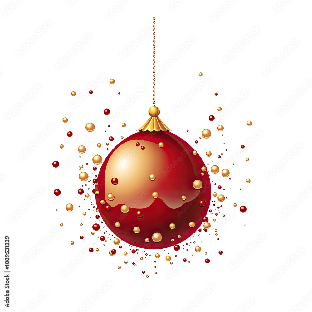 Elegant Red Christmas Ornament with Sparkling Golden Accents and Colorful Bokeh Effect for Holiday Decoration and Festive Celebrations Elegant Red Christmas Ornament with Sparkling Golden Accents and Colorful Bokeh Effect for Holiday Decoration and Festive Celebrations