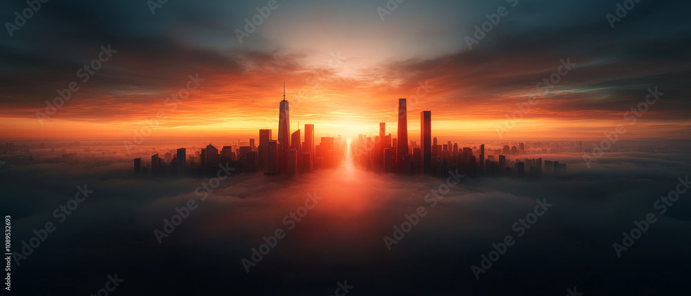 Fototapeta premium Elevated Bridges Linking Skyscrapers, Glowing Above the Clouds 