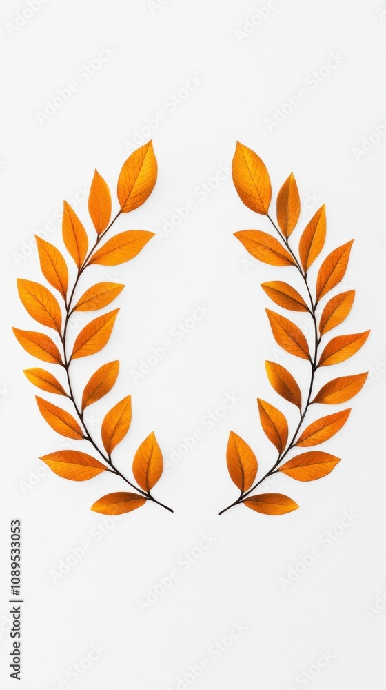 Christmas decoration and ornament, Two symmetrical branches of orange leaves arranged artistically against a plain background, creating a vibrant and natural aesthetic. Christmas decoration and ornament, Two symmetrical branches of orange leaves arranged artistically against a plain background, creating a vibrant and natural aesthetic.