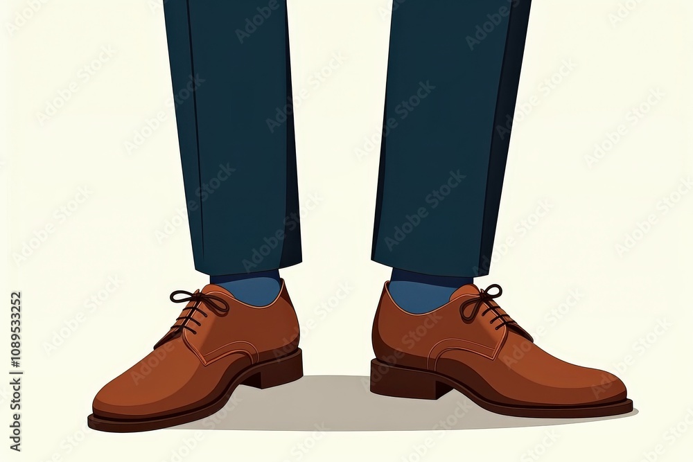 Elegant Men's Fashion: Brown Leather Shoes with Blue Pants, Perfect for Business or Formal Events Elegant Men's Fashion: Brown Leather Shoes with Blue Pants, Perfect for Business or Formal Events