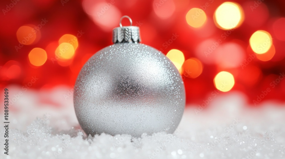 Silver Christmas Ornament Rests on Snowy Surface Silver Christmas Ornament Rests on Snowy Surface