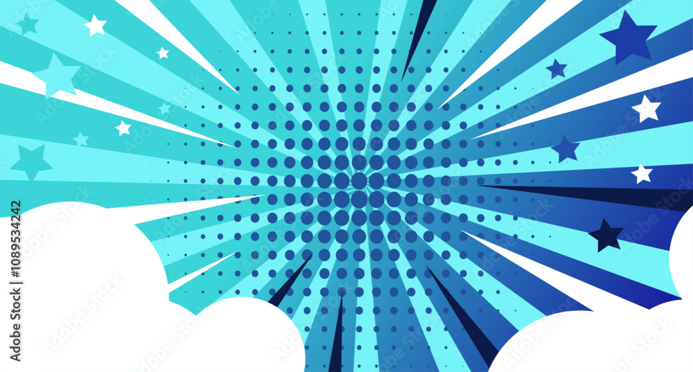 Obraz premium retro comic style blue burst background