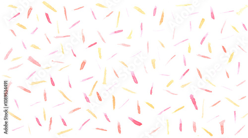 Colorful abstract pattern with pink and orange watercolor brush strokes on white background.