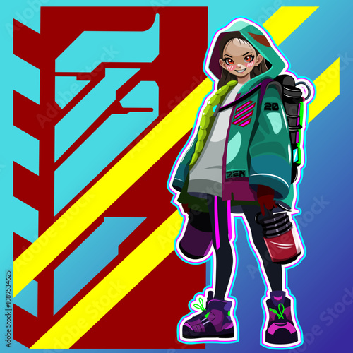 cyberpunk street kid - futuristic anime character vector