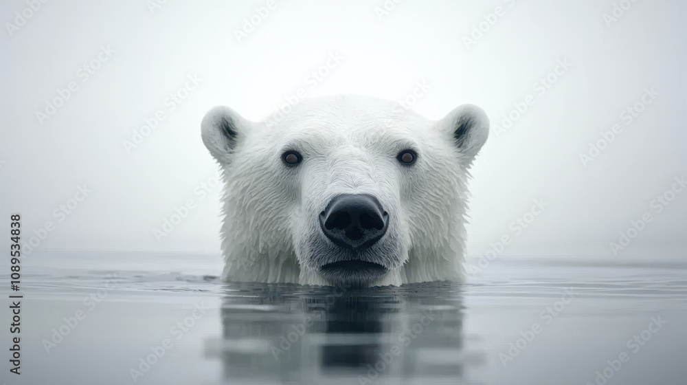 climate change global warming mitigation. Majestic polar bear swimming in calm waters no body climate change global warming mitigation. Majestic polar bear swimming in calm waters no body
