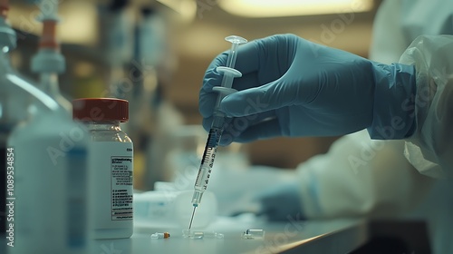 A healthcare professional injecting a sedative into a patientâ€™s IV line in a hospital ward