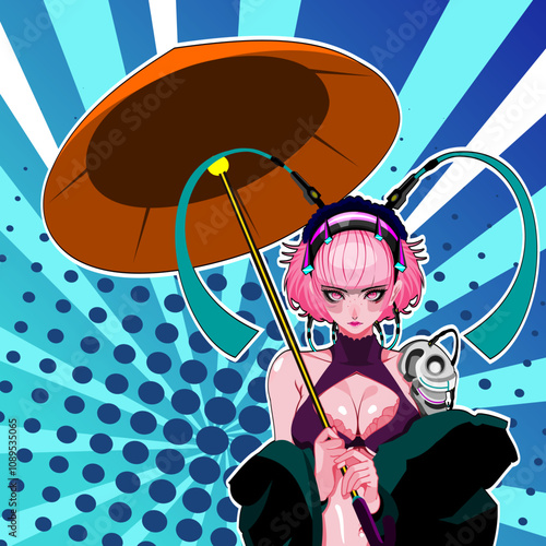 cyberpunk girl cartoon character