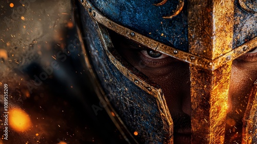  a close up of a man wearing a helmet with a sword in his hand, set against a blurred background The resolution of the image is 1920x1200, making it suitable for us