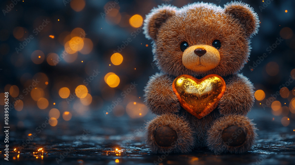 cute teddy bear holding a golden heart cute teddy bear holding a golden heart