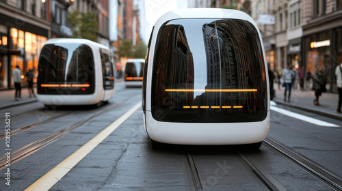 climate change renewable energy adaptation. Futuristic urban transport vehicles on city no body photo