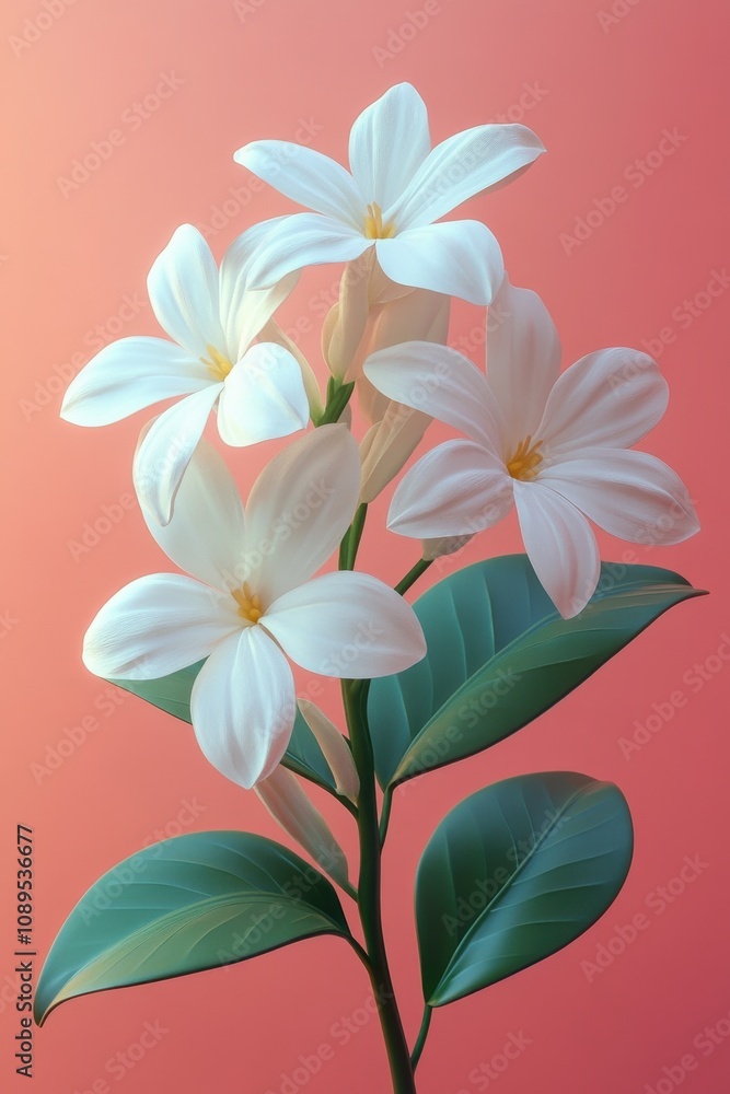 Beautiful Blooming Jasmine Flowers on Vibrant Pink Background Beautiful Blooming Jasmine Flowers on Vibrant Pink Background