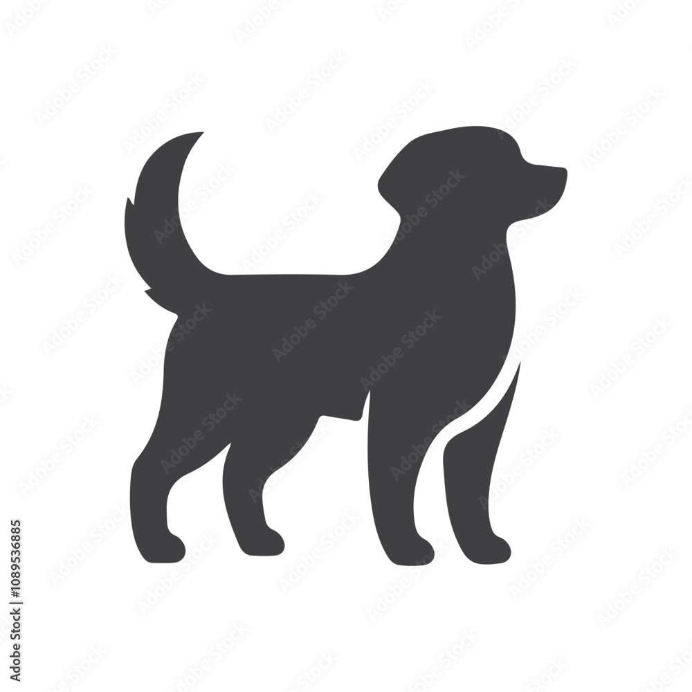 Alert standing dog silhouette, showcasing an attentive and watchful pose in a sleek, black and white vector. Alert standing dog silhouette, showcasing an attentive and watchful pose in a sleek, black and white vector.
