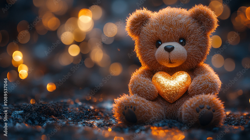 cute teddy bear holding a golden heart cute teddy bear holding a golden heart