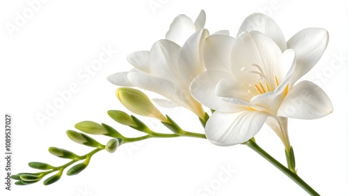 White Freesia Flower Isolated on White Background, Fresh White Freesia Flower Isolated 