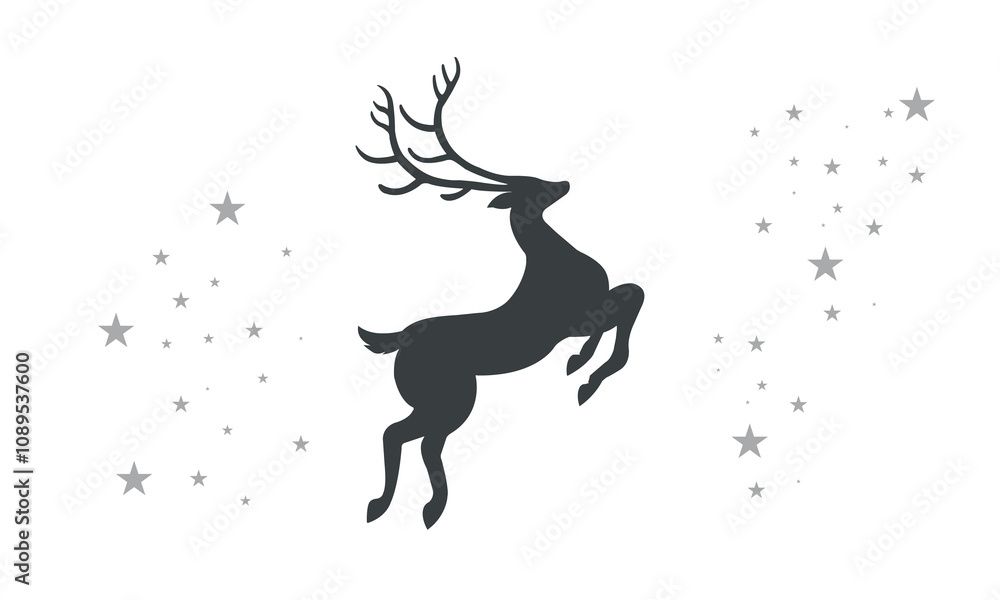 Grey christmas reindeer jumping silhouette vector on a white background. December christmas day simple icon Grey christmas reindeer jumping silhouette vector on a white background. December christmas day simple icon