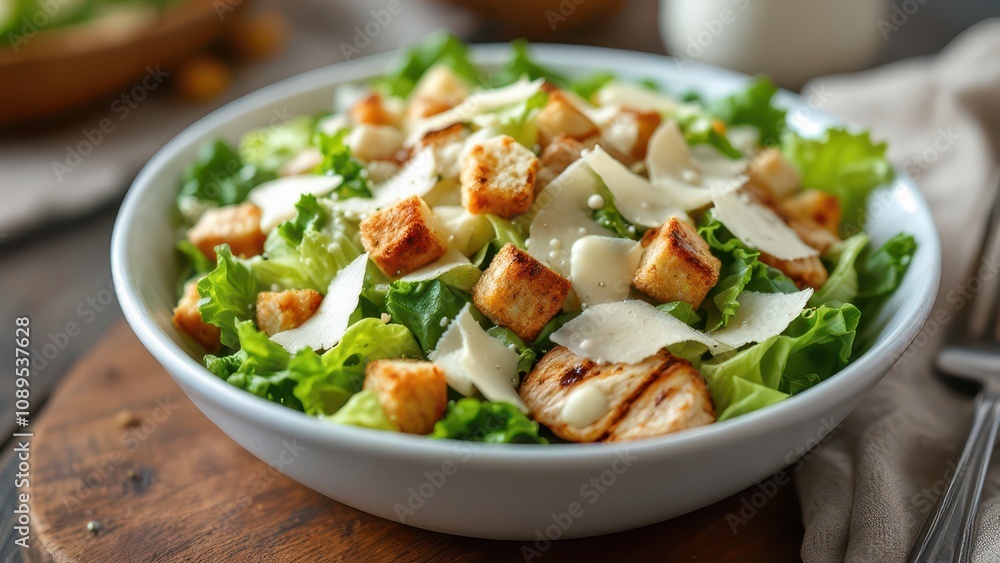 Traditional Caesar Salad with Grilled Chicken and Parmesan Traditional Caesar Salad with Grilled Chicken and Parmesan