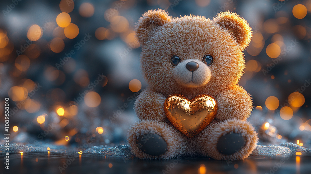 cute teddy bear holding a golden heart cute teddy bear holding a golden heart