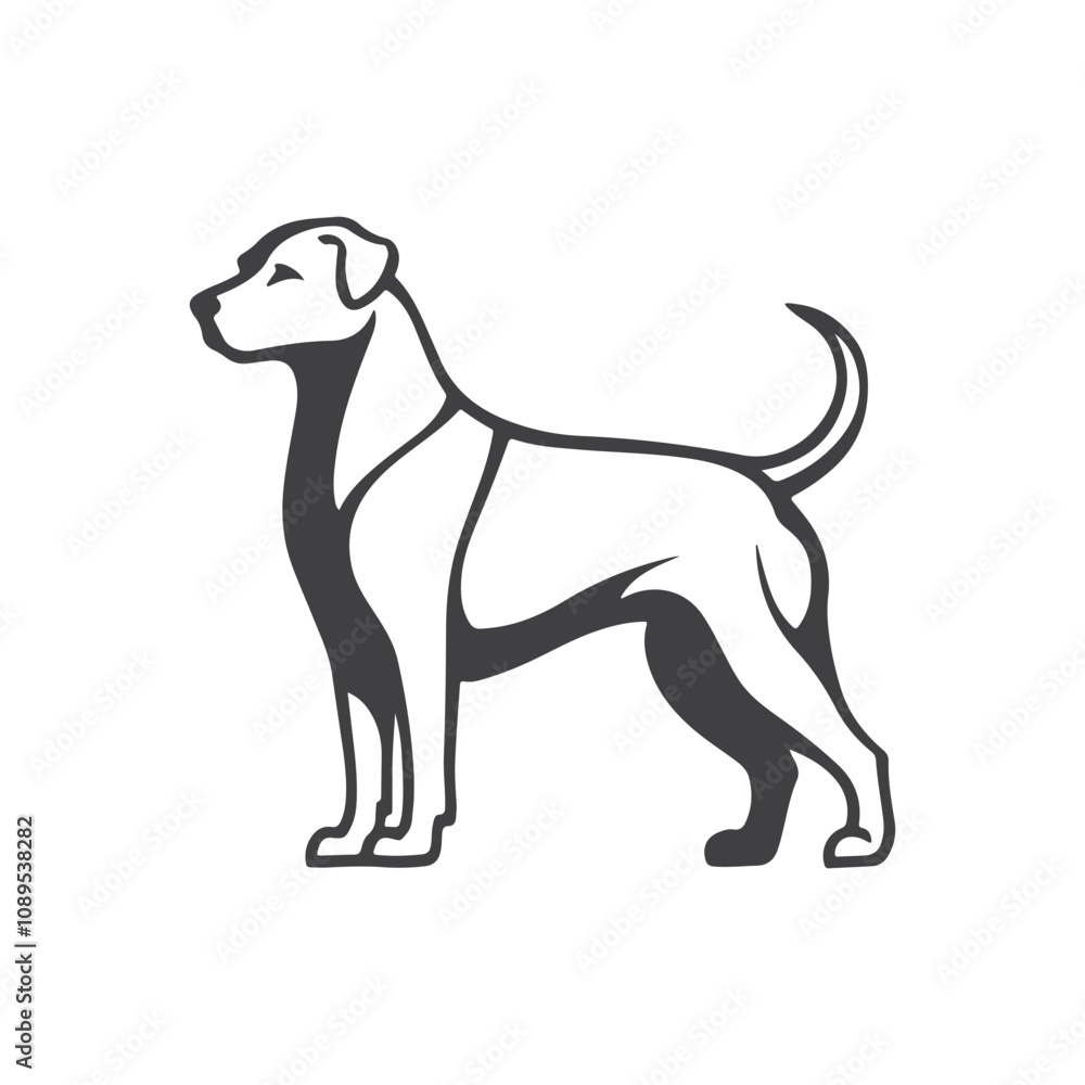 Happy dog with tail wagging, depicted in a simple silhouette that captures the essence of joy and playfulness. Happy dog with tail wagging, depicted in a simple silhouette that captures the essence of joy and playfulness.