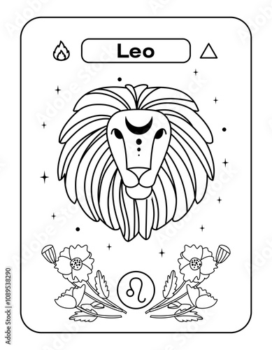 Leo is a zodiac sign. Lion's head. Black and white line flat vector illustration. Eps10