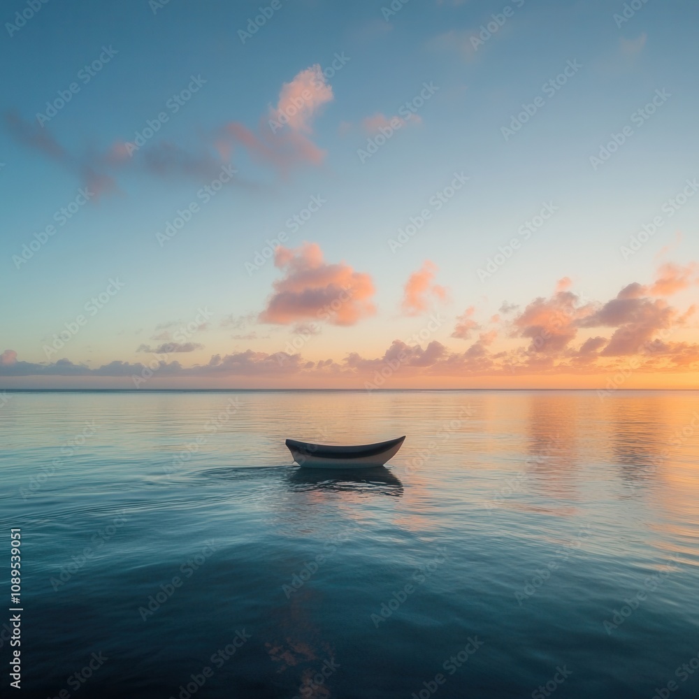 Calm waters with a single boat at sunset. Calm waters with a single boat at sunset.