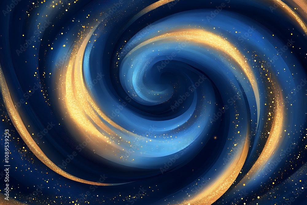 Abstract swirling golden lights on a deep blue background Abstract swirling golden lights on a deep blue background