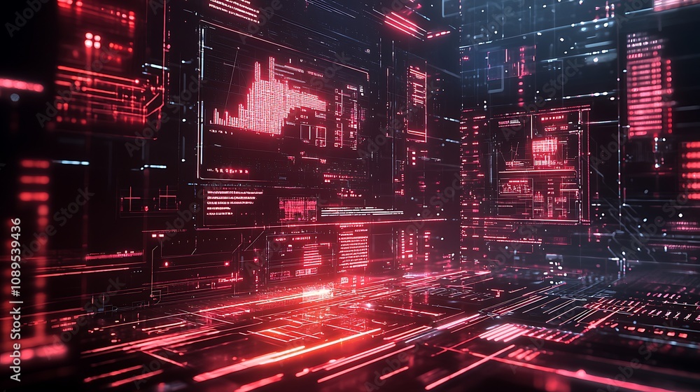 Dynamic glowing tech charts over a dark business-themed background Dynamic glowing tech charts over a dark business-themed background