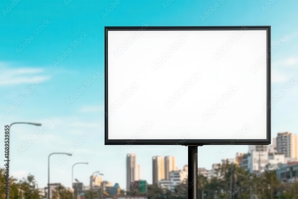 Fototapeta premium mockup template. Digital billboard mockup on a city street, with customizable display screen and urban backdrop, Digital billboard with customizable display on city street, Dynamic and eye-catching