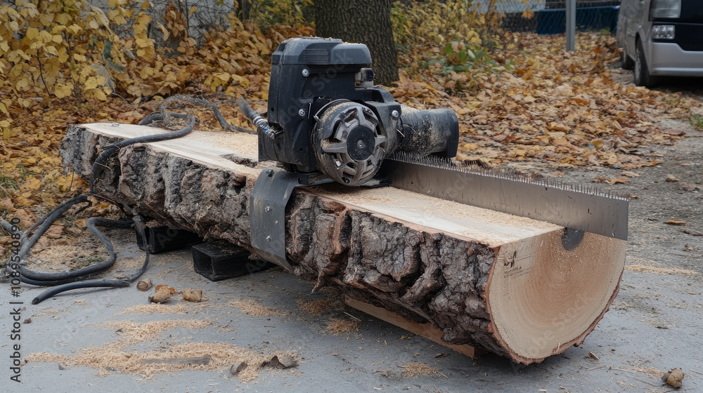 Power tool for cutting wood. It runs on electricity and is portable. Power tool for cutting wood. It runs on electricity and is portable.