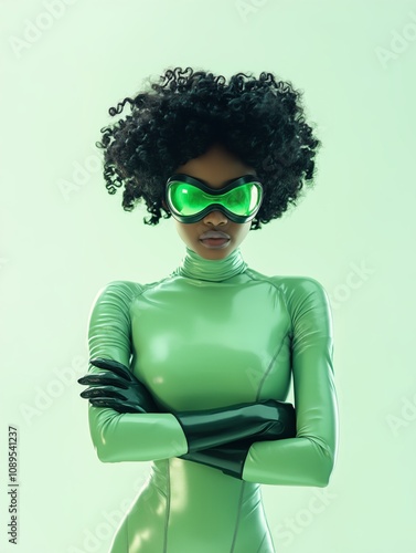 Generic brandless masked superhero, wearing solid color outfit uniform on a flat color background photo