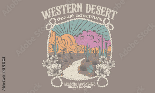 Cactus tree vector design. Sunshine artwork. Desert vibes artwork design for sticker, poster, background, fashion and others. Mountain artwork. Arizona vintage print design for t shirt.