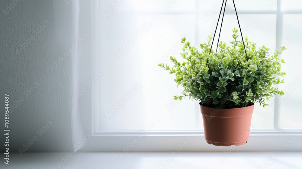 Home sweet home, A small green plant hangs from a window, adding a touch of nature and freshness to the indoor space. Home sweet home, A small green plant hangs from a window, adding a touch of nature and freshness to the indoor space.