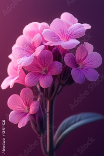 Vibrant Pink Primrose Flowers Blooming Against a Deep Purple Background