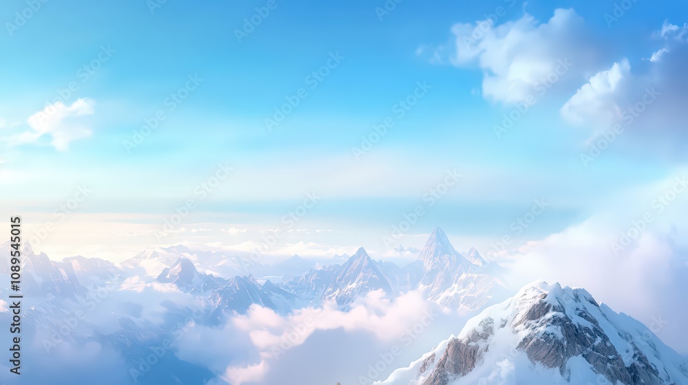 Breathtaking Snow-Capped Mountains Under a Vast Blue Sky with Soft White Clouds and a Peaceful Landscape in a Serene and Tranquil Natural Environment Breathtaking Snow-Capped Mountains Under a Vast Blue Sky with Soft White Clouds and a Peaceful Landscape in a Serene and Tranquil Natural Environment