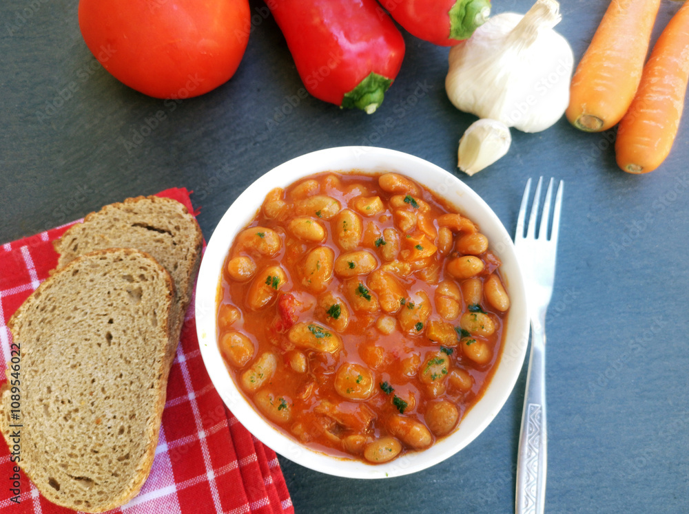 Tasty baked beans on tomato sauce Tasty baked beans on tomato sauce