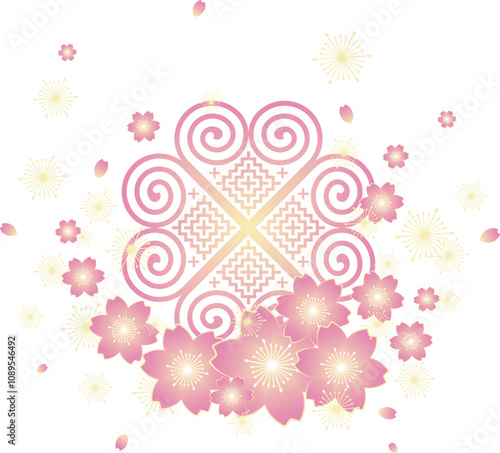 The design imitates the spiral pattern of the Hmong ethnic group, decorated with cherry blossoms and gradient colors.