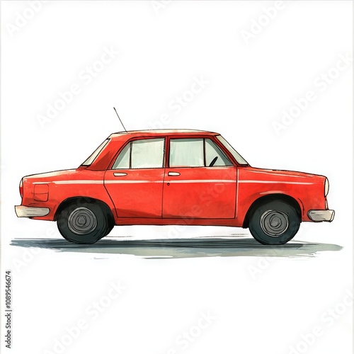 Colorful and Cute Car Doodle, Fun Retro Vehicle Graphic for Kid's Toy or Transportation Print 