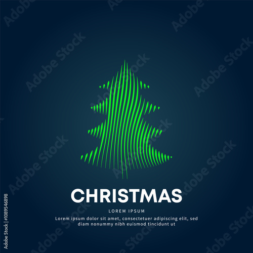simple logo Christmas tree Illustration in a linear style. Abstract line art green Christmas tree Logotype concept icon. Vector logo Christmas color silhouette on a dark background. EPS 10