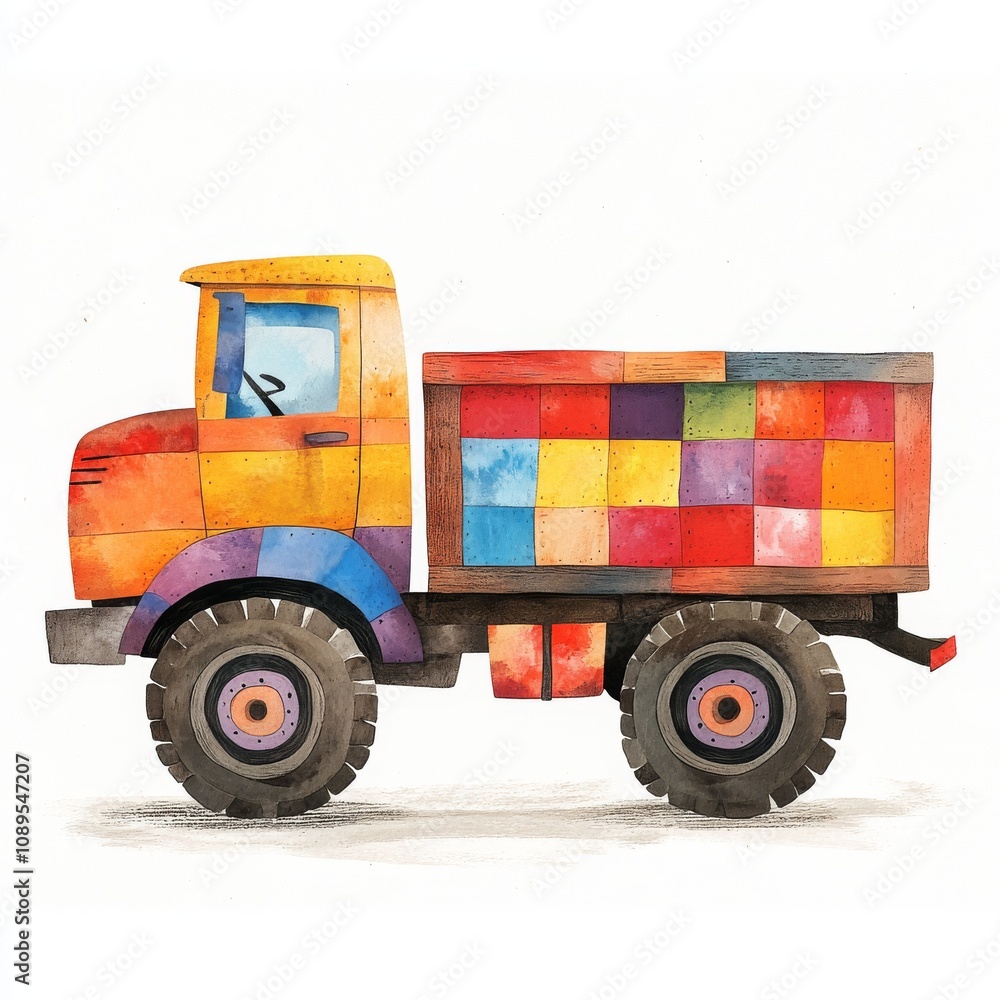 Fototapeta premium Cheerful and Fun Cartoon Truck Artwork for Children, Bright, Lively, and Imaginative Transportation