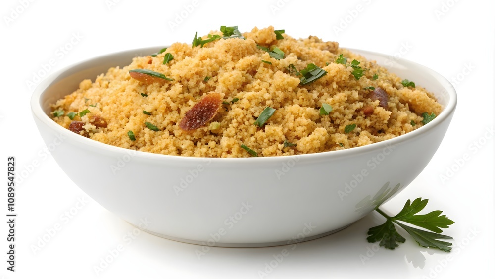 Farofa in Bowl Isolated on White Background, Brazilian Farofa Isolated on White Background Farofa in Bowl Isolated on White Background, Brazilian Farofa Isolated on White Background