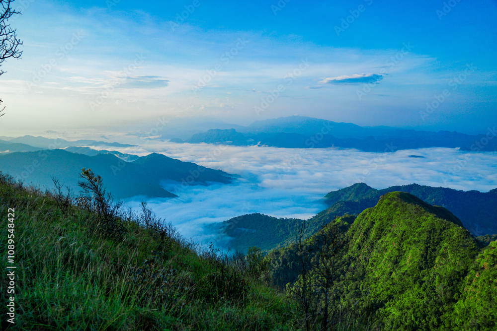 Breathtaking sunrise over mountainous landscape nature scene thai highlands scenic view tranquil atmosphere awe-inspiring beauty Breathtaking sunrise over mountainous landscape nature scene thai highlands scenic view tranquil atmosphere awe-inspiring beauty
