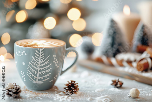 Wallpaper Mural A festive holiday coffee cup with a Christmas tree and decorations. Torontodigital.ca