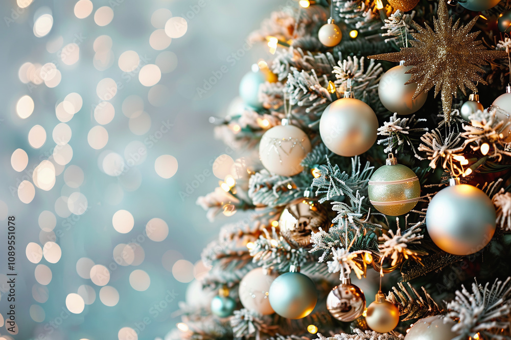 decorated christmas tree against lights bokeh decorated christmas tree against lights bokeh