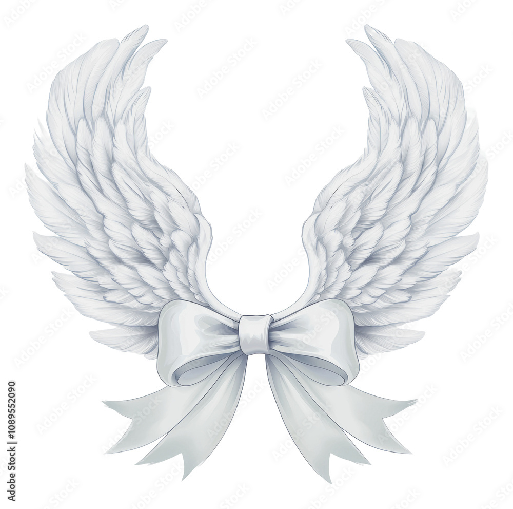 Fototapeta premium PNG White angel wings with bow decoration for events