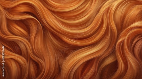 A close-up view of flowing, wavy strands of vibrant reddish-brown hair, showcasing texture and depth.