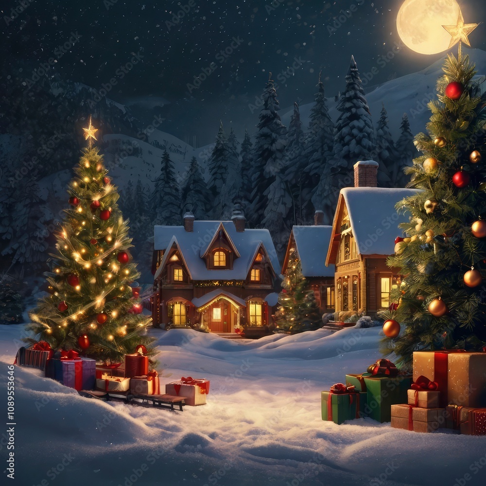 Christmas tree with gifts and decorations