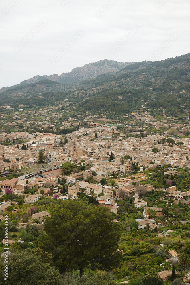 The panorama of Soller from Ses Tres Creus, Mallorca, Spain The panorama of Soller from Ses Tres Creus, Mallorca, Spain