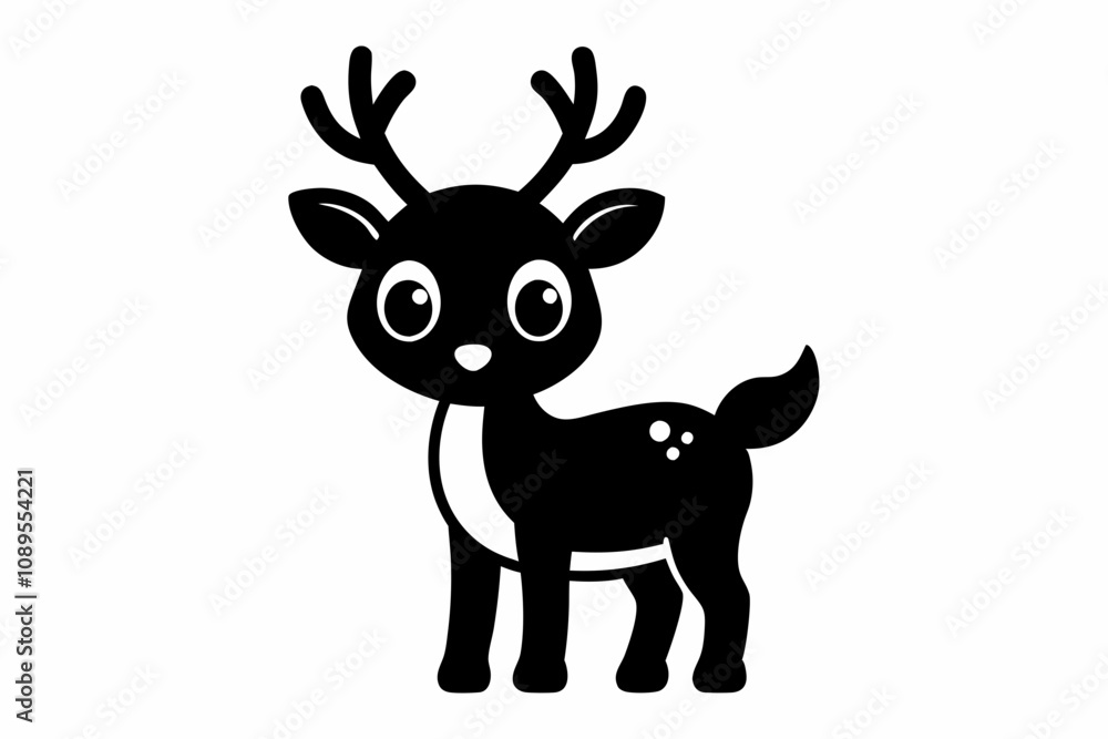 Cute Reindeer Silhouette Vector, Deer Silhouette, Baby Deer Silhouette Vector Cute Reindeer Silhouette Vector, Deer Silhouette, Baby Deer Silhouette Vector