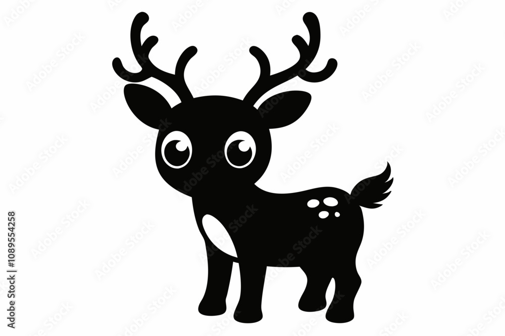 Cute Reindeer Silhouette Vector, Deer Silhouette, Baby Deer Silhouette Vector