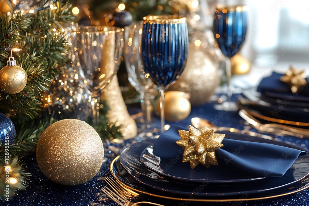Corporate holiday in navy with golden glitter Corporate holiday in navy with golden glitter